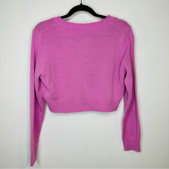 Barbiecore Baby Pink Preppy H&M Deep V-Neck Cropped Sweater Ribbed Details Large - Picture 6 of 8